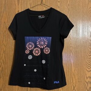 FILA Women's Black Graphic Tee Size L